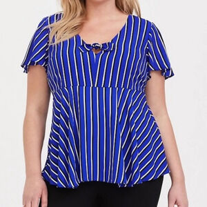 torrid Georgette Blue & White Striped Tie Front Empire Waist Blouse 4X Women’s